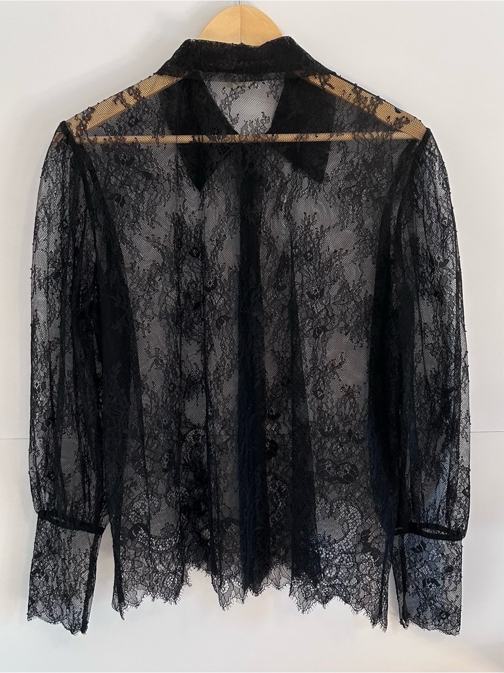 Aritzia Le Fou Wilfred Plié Lace Blouse Black XS Pearl Button Sheer Floral Top - Picture 3 of 10